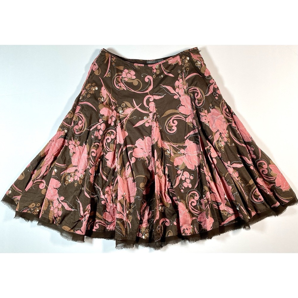 Apt. 9 Women's 8 Petite Brown Pink Lined Floral Print Pleated A-Line Skirt